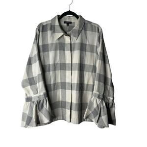Lane Bryant Top Size 20 Plaid Bell Sleeves Button Down Boho Bohemian Lagenlook